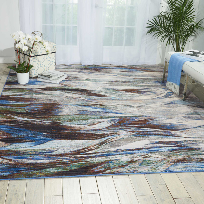 Ostby Abstract Wool Blue Area Rug, Rectangle 4' x 6'