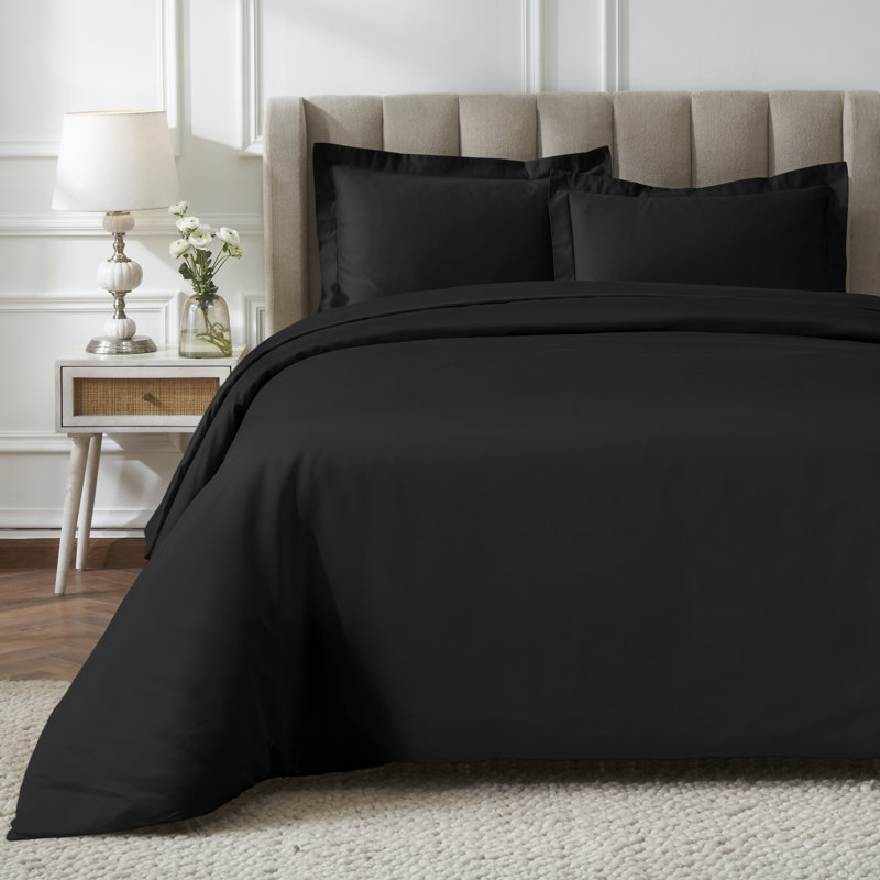 Luxury 1500 Thread Count Certified Egyptian Cotton Duvet Covers Set, King/California King Duvet Cover + 2 King Shams, Black
