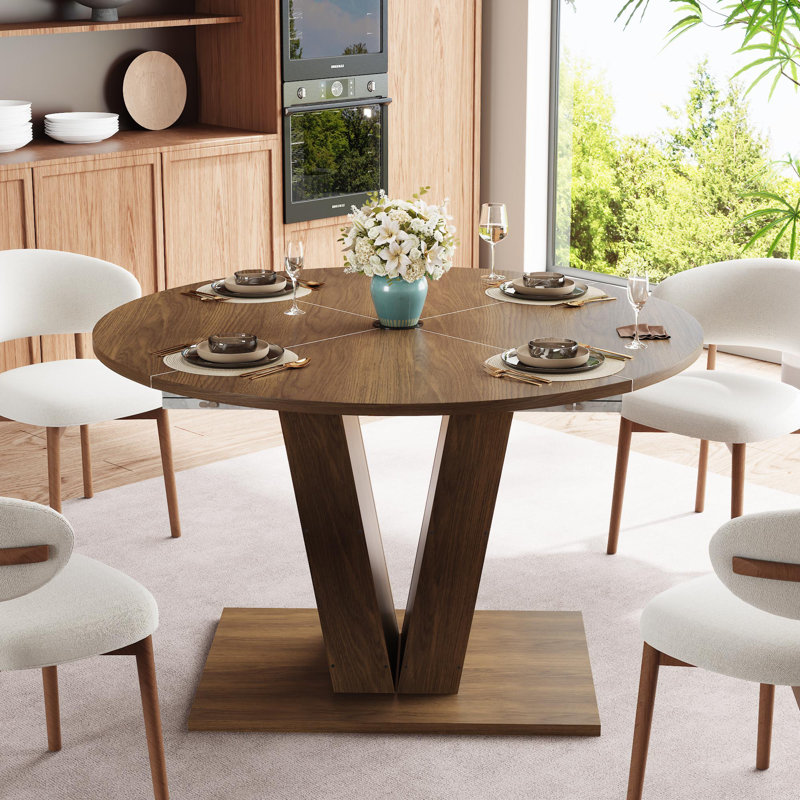 47.2''W Expandable & Transformable Round Dining Table, Vintage Style, Seats 4-6 for Family Gatherings