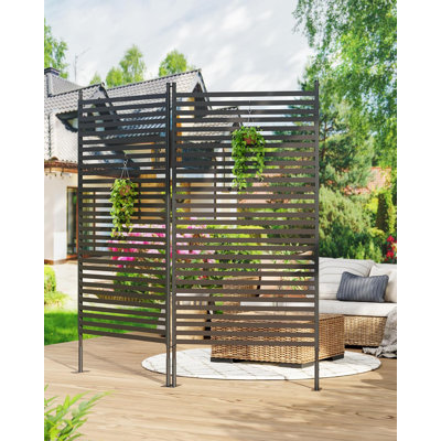 Metal Privacy Screen Outdoor Privacy Screen Freestanding, PE-Coating Steel Pipes And Slats Panels by gaomon