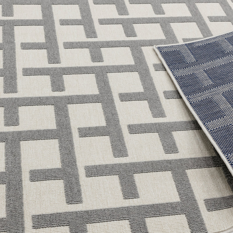 Geo Indoor/Outdoor Cream/Grey Area Rug, Rectangle 80 x 150cm