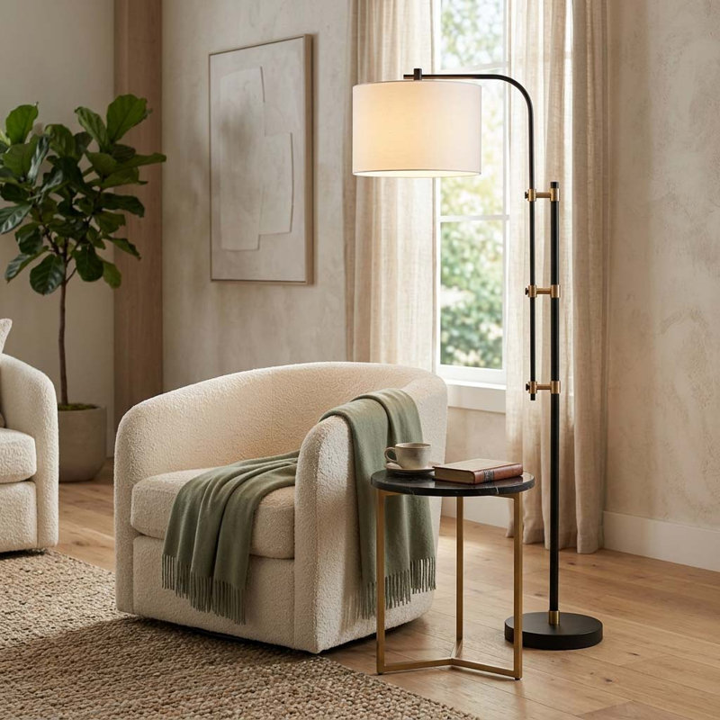 65" Moniek Metal Floor Lamp, Black/White