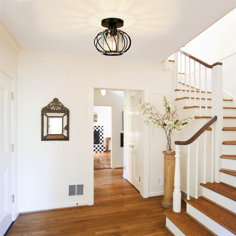 Crystal Semi Flush Mount, Black
