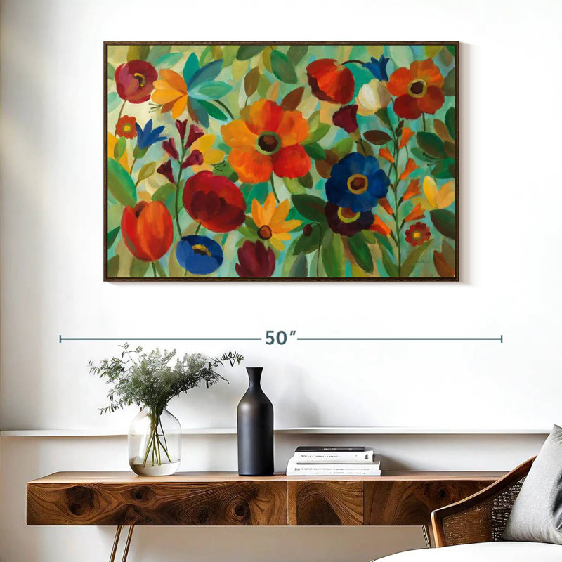 Été floral III, Cadre flottant noyer, 40 po x 27 po