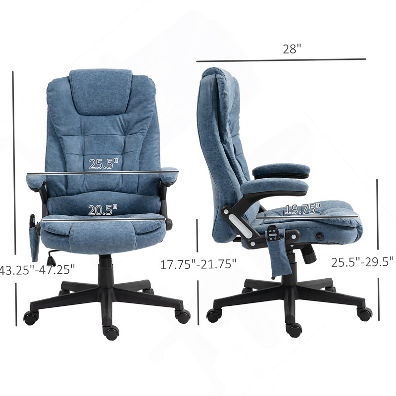 High Back Vibration Massage Office Chair with 6 Vibration Points, Heated Reclining PU Leather Computer Chair with Armrest and Remote, Blue