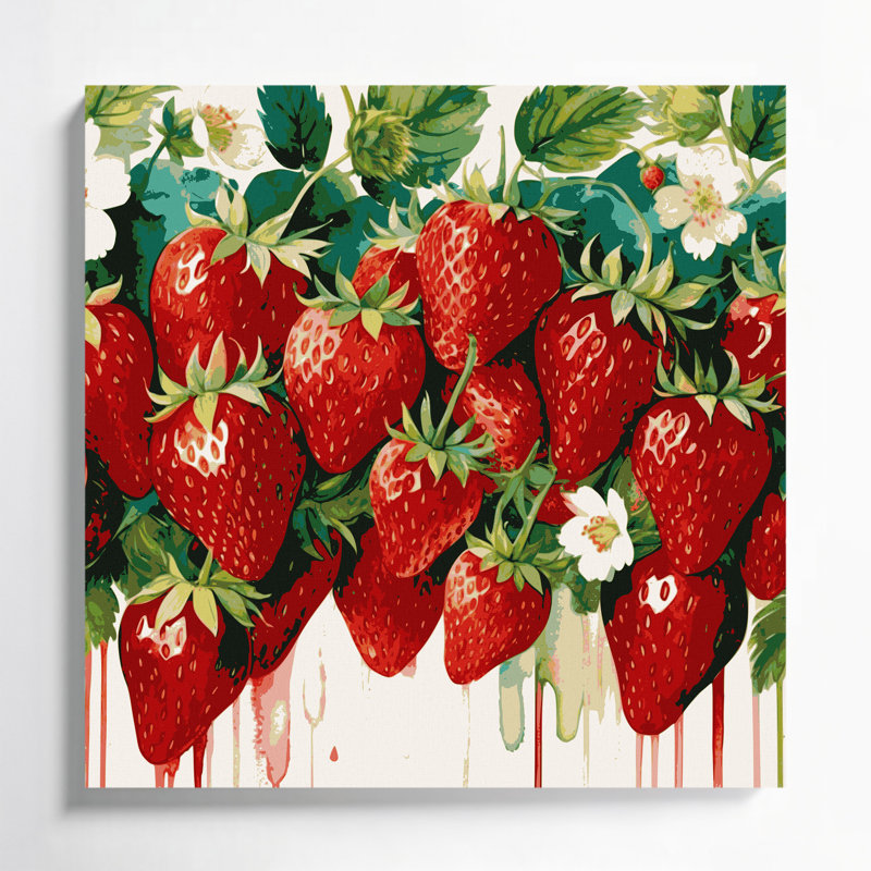Fruit, fraise, art mural sur toile beige