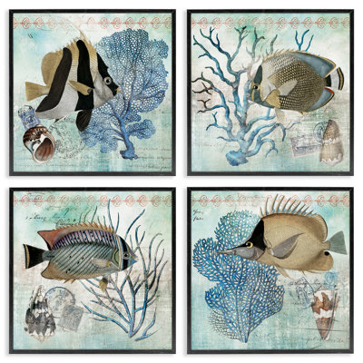 «Tropical Fish & Coral Collages», ensemble de 4 giclées encadrées par Susan Arnot