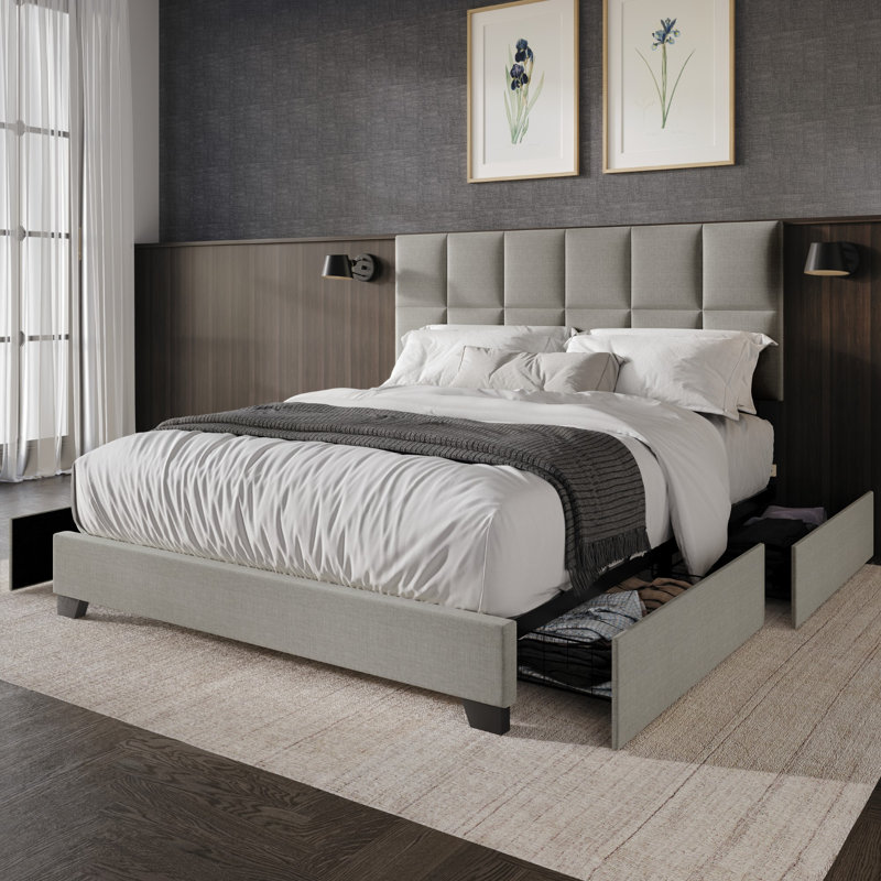 Lawi Upholstered Storage Platform Bed, Full, Light Gray