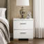 Ensemble de chambre à coucher 4 pièces Cari, tête de lit à DEL avec tablette, bois blanc, rayures chromées-111030549
