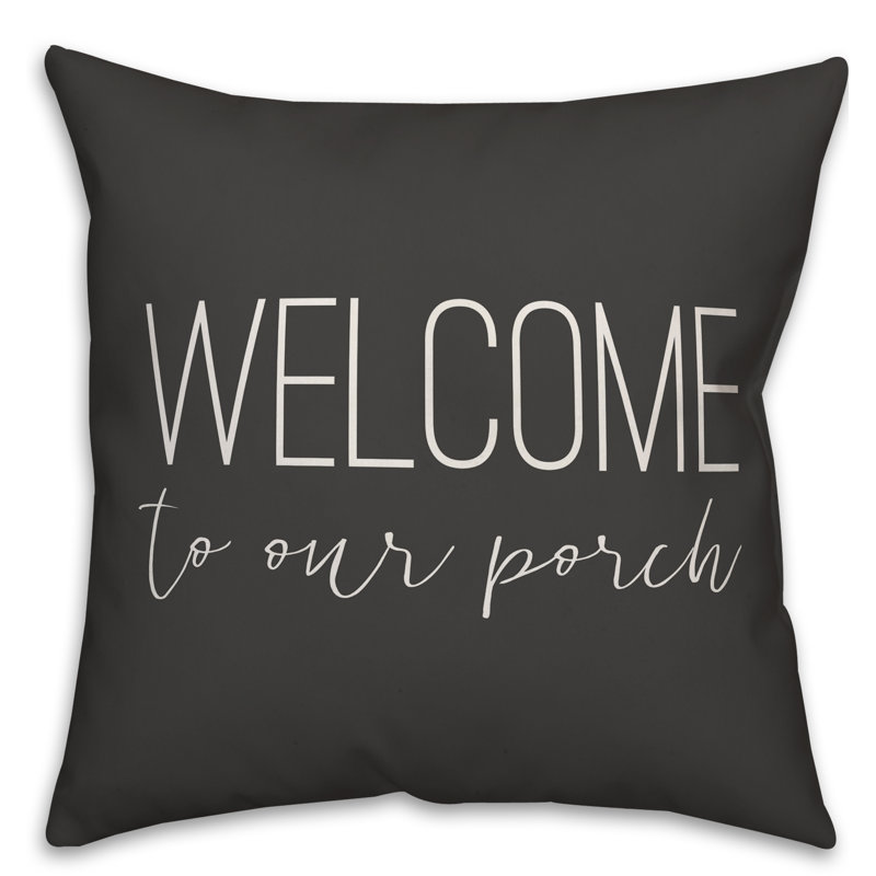 Textual Outdoor Throw Pillow, 18" H x 18" W, Black/White