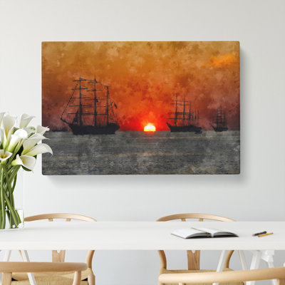 Ships at Sunset - Wrapped Canvas