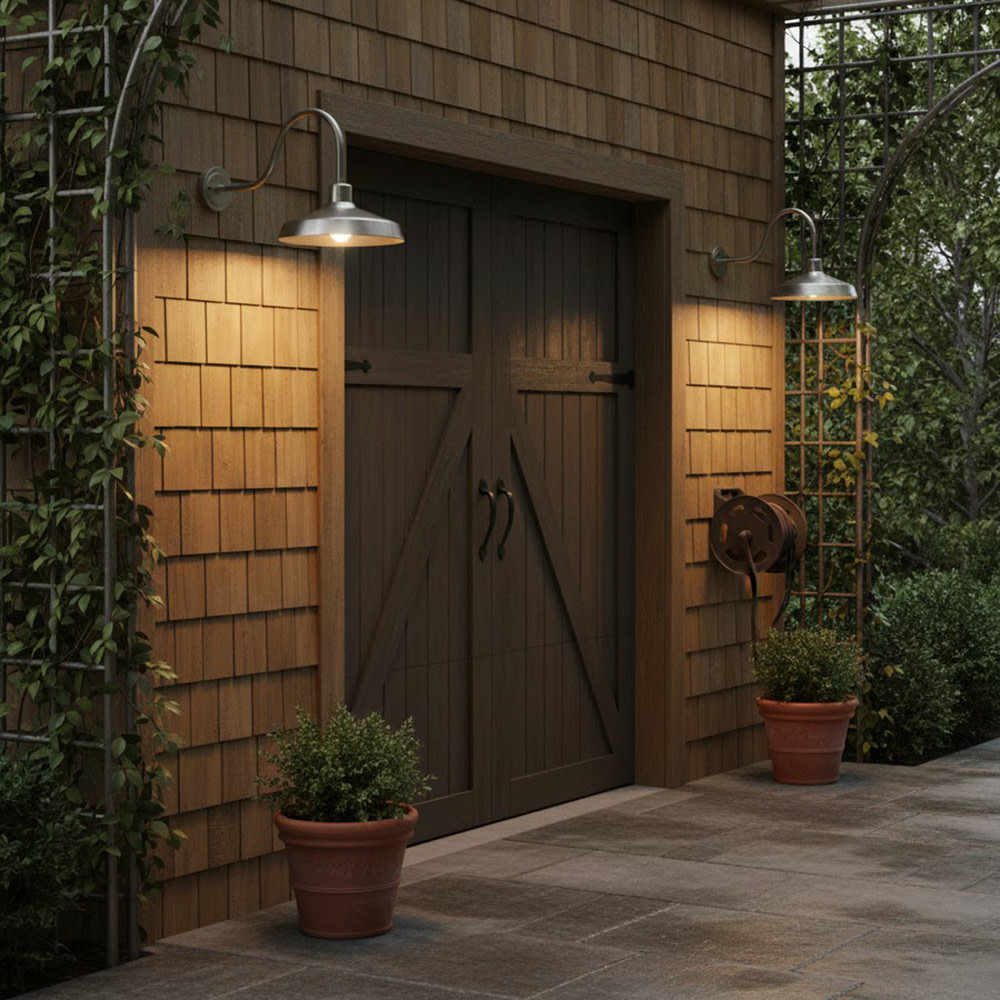 Vanielle 1-Light Outdoor Barn Light, Antique Brushed Aluminum, 17.5" H x 16" W x 32.5" D