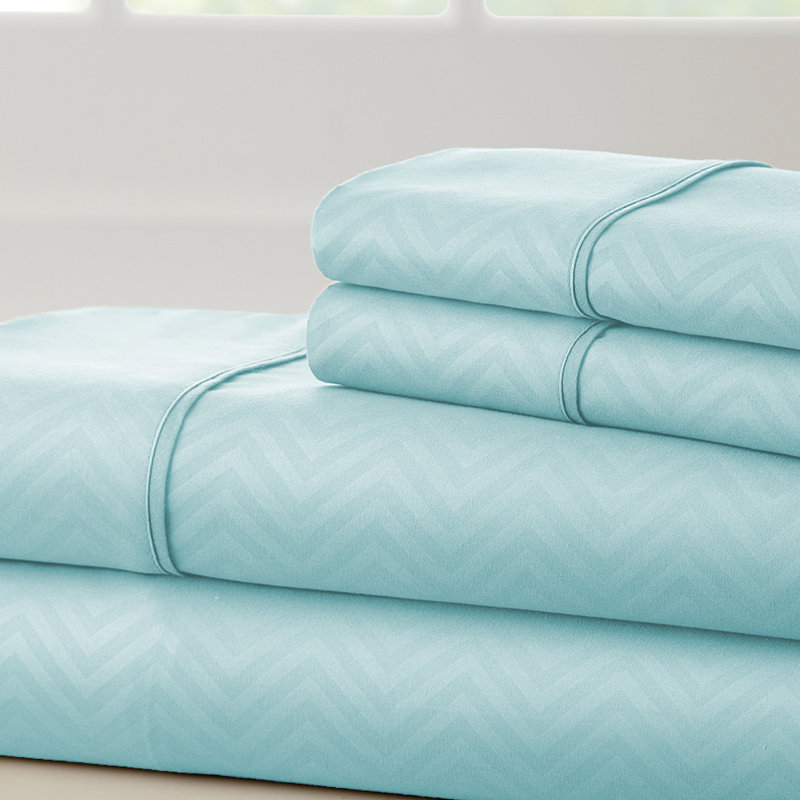 Becky Cameron Microfiber Chevron Sheet Set, Aqua, Full Sheet Set with 2 Pillowcases