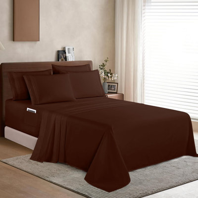 Ensemble de draps 6 pièces de qualité supérieure Elegant Comfort 1500 - Pochettes très profondes de 18 à 24 po, poches de rangement intelligentes, draps ultra-souples 6 pièces infroissables
