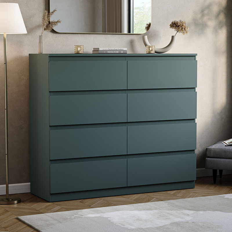 Cunha 8 - Drawer Wide Chest of Drawers, Large Bedroom Storage Cabinet, Green