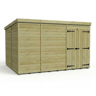 Total Sheds 11ft x 10ft Pent Garden Shed - Double Door - No Windows - Pressure Treated Timber - UK Manufactured