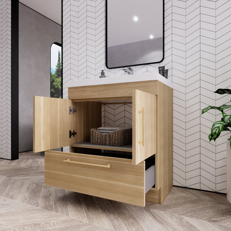 Meuble-lavabo sur pied Maplesville, Chêne champagne