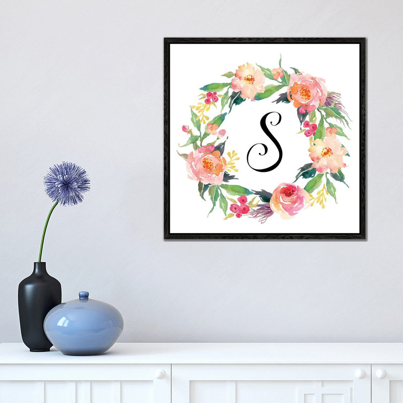 S (Initial) - Painting on Canvas, Black Framed, 45.72 cm H x 45.72 cm W