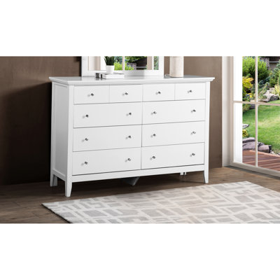 Commode blanche avec des caractéristiques impressionnantes - placages en bois véritable et tiroirs à queue stable entièrement assemblés à la quincaillerie en nickel pour rehausser le look G5490-d