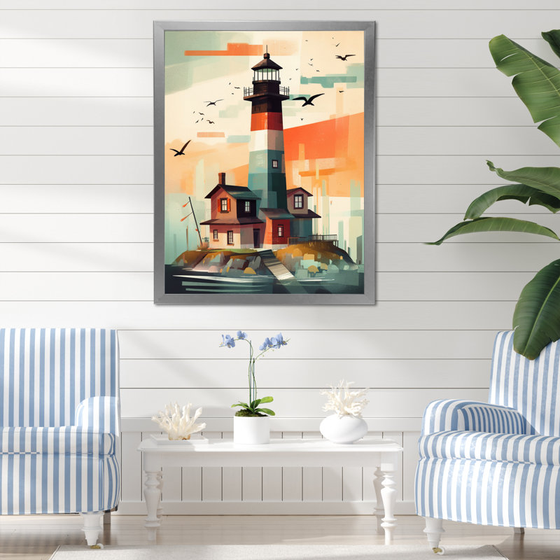 " Seaside Lighthouse II ", 40" H x 30" W x 1.5" D, Silver Single Picture Framed