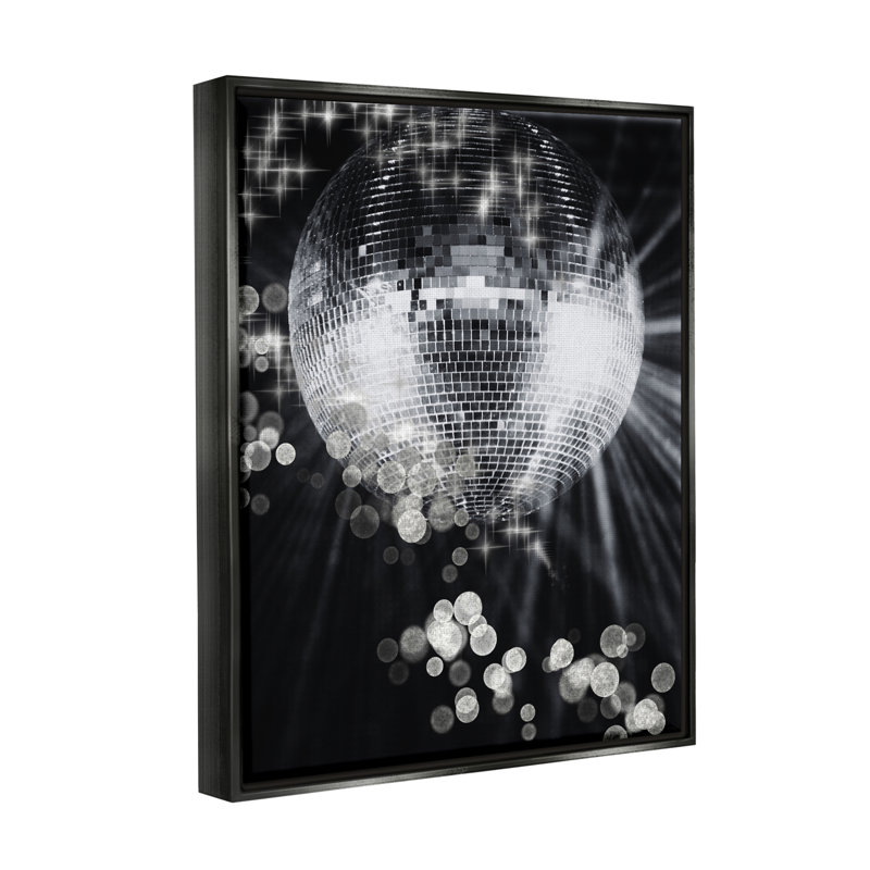 Balle disco scintillante sur toile, Cadre flottant noir de jais, H 31 po x l 25 po x P 1,7 po