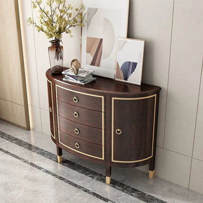 Walnut Solid Wood Half-circle Console Table