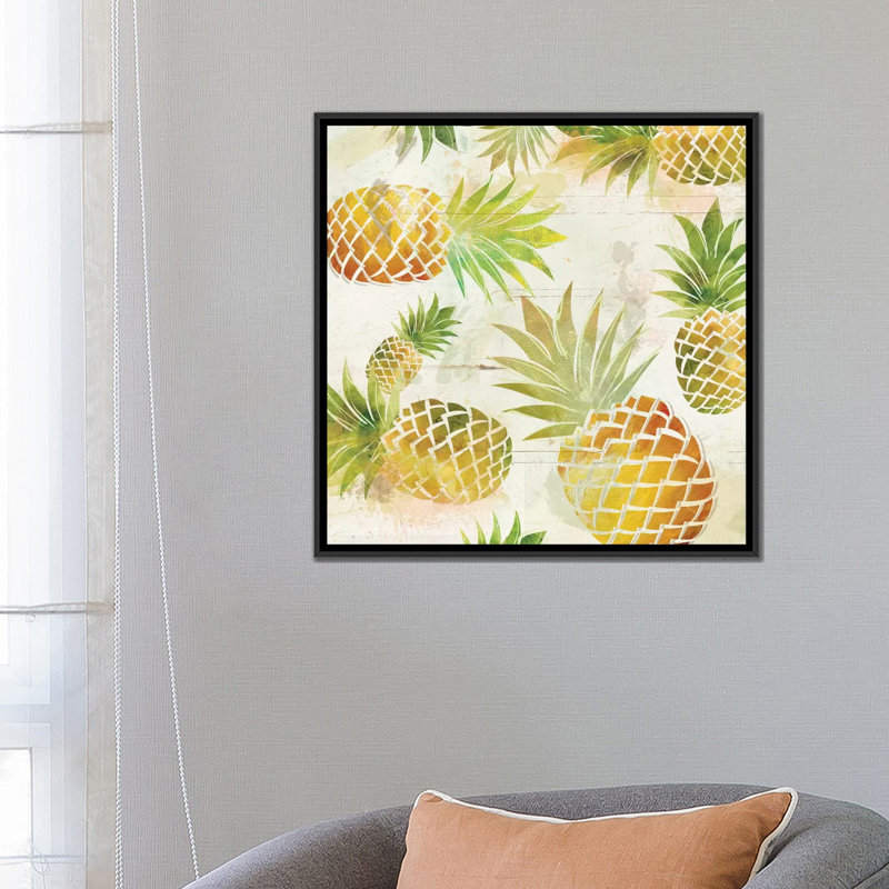 «Pineapple Dance II», impression sur toile, H 18 po x l 18 po x P 1,5 po, Toile encadrée noire, Pas de tapis
