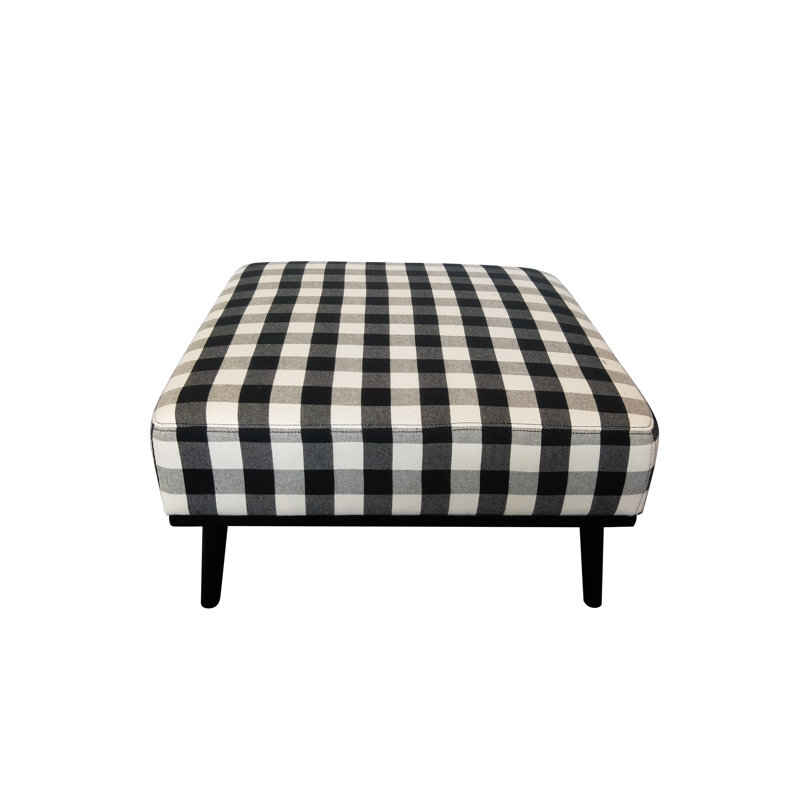 Poughkeepsie Upholstered Ottoman, Black white plaid