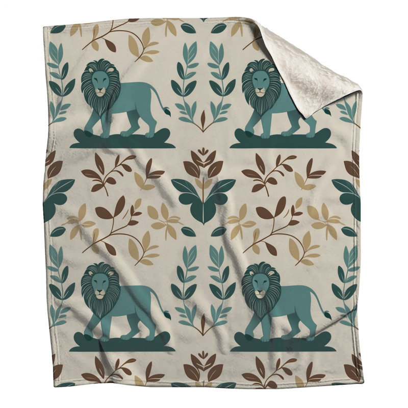 Couvertures illustrées de lions et de feuilles, L 50 po x H 60 po