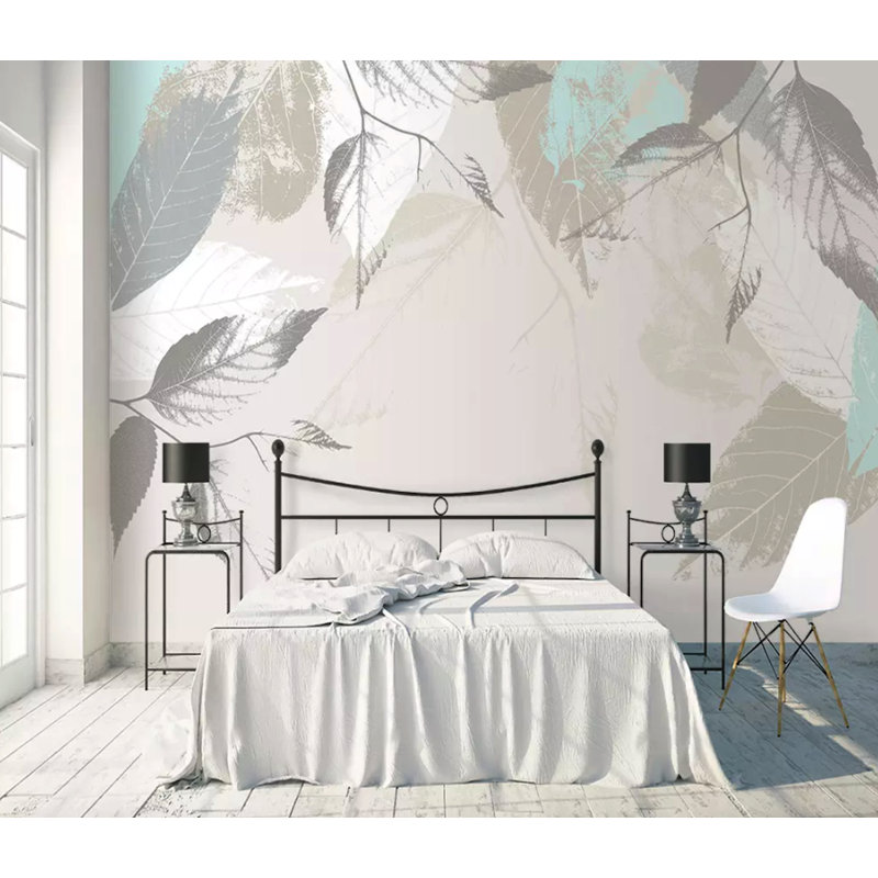 Papier peint amovible scandinave à feuilles grises, L 9 po x l 15 po