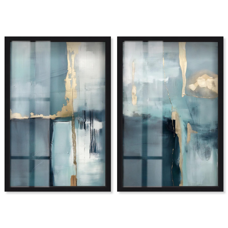 Ensemble de 2 panneaux dorés de luxe bleu , Noir, H 25 po x l 17 po