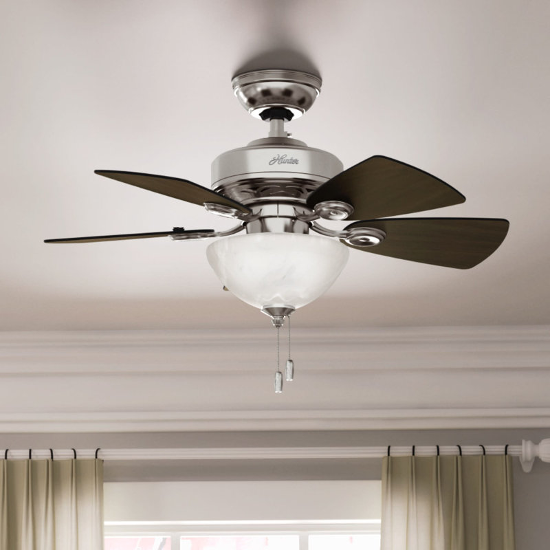 34" Watson 5 - Blade Standard Ceiling Fan with Pull Chain and Light Kit Included, Brushed Nickle