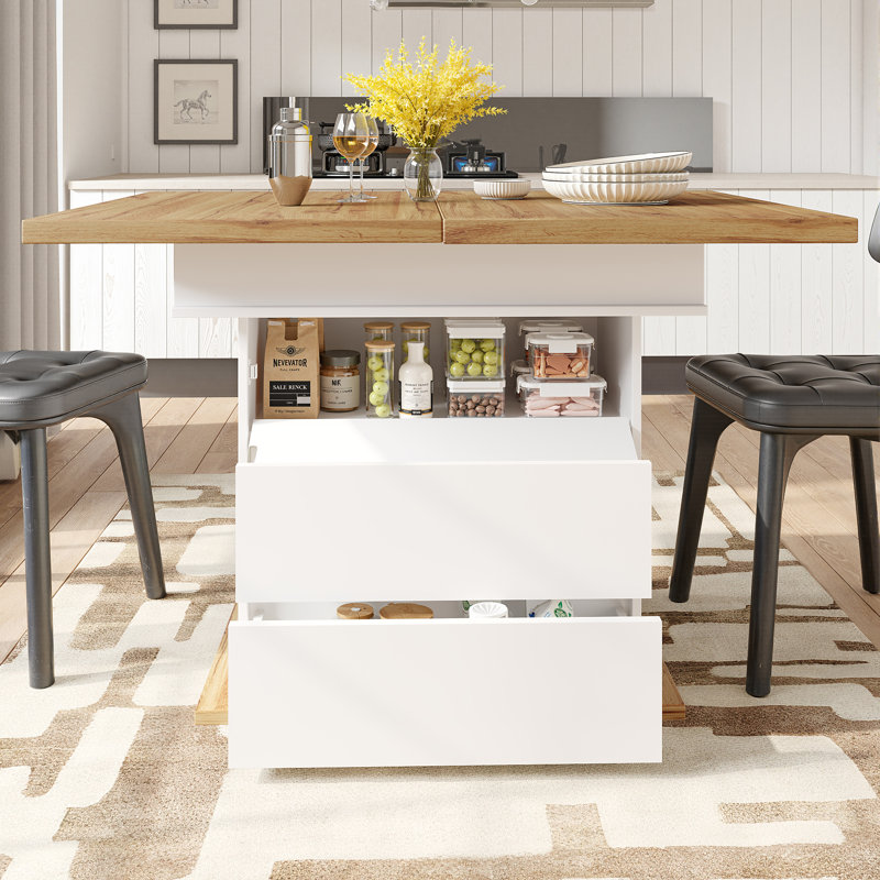 Extendable Dining Table With Storage Levels, White