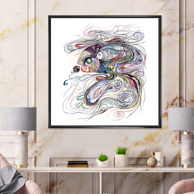 «Magic Mother Fish», peinture sur toile, Cadre noir, H 37 po x l 37 po x P 1,5 po