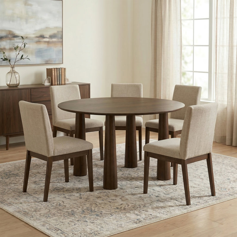 30"H Round Wood Dining Table Kitchen Table with 4 Legs, Walnut, 30"H x 52"L x 52"W