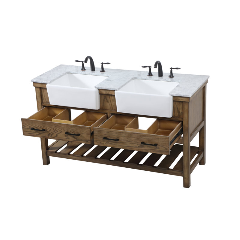 Ensemble de meuble-lavabo double 60 po Pelaghia, Brun foncé