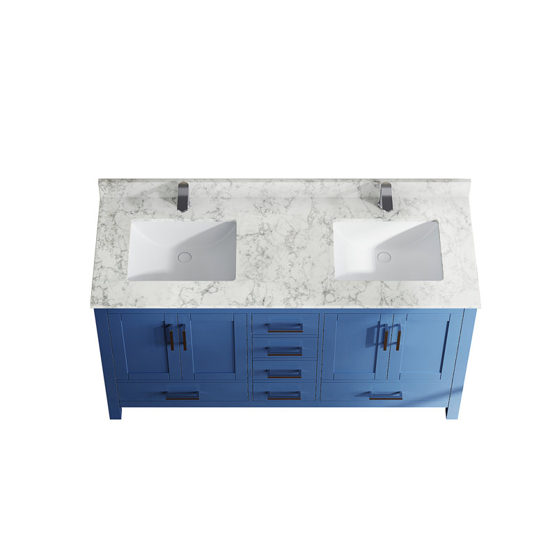 Meuble-lavabo 59 po avec lavabo double et trou pour robinet 59 po Premium, Bleu