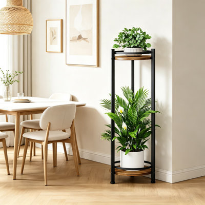 Support à plantes rustique à 2 niveaux pour les coins intérieurs et extérieurs, étagère robuste en fer forgé pour plantes en pot, fleurs et décoration intérieure