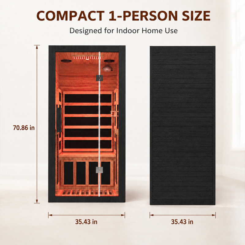 Duthss 1 Person Infrared Sauna for Home, 1700W Fast Heating Full Spectrum Sauna with Red Light Therapy, 7 Heaters (5 Carbon Panels & 2 Red Light Tubes), WiFi App Control, Indoor Spruce Wood Dry Spa, 35.4" x 35.4"x 70.86"
