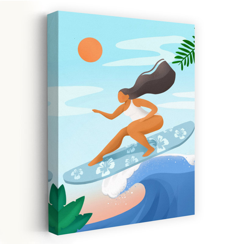 Surfing The Waves Vibrant Abstract Palm Beach Ocean Wall Art Print, 60.96cm H x 40.64cm W