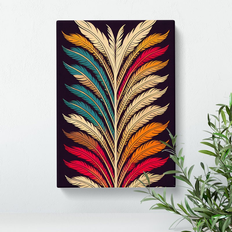 XC1022-3795X Retro Feathers No.3 - Wrapped Canvas Print, 50cm H x 35cm W x 3cm D