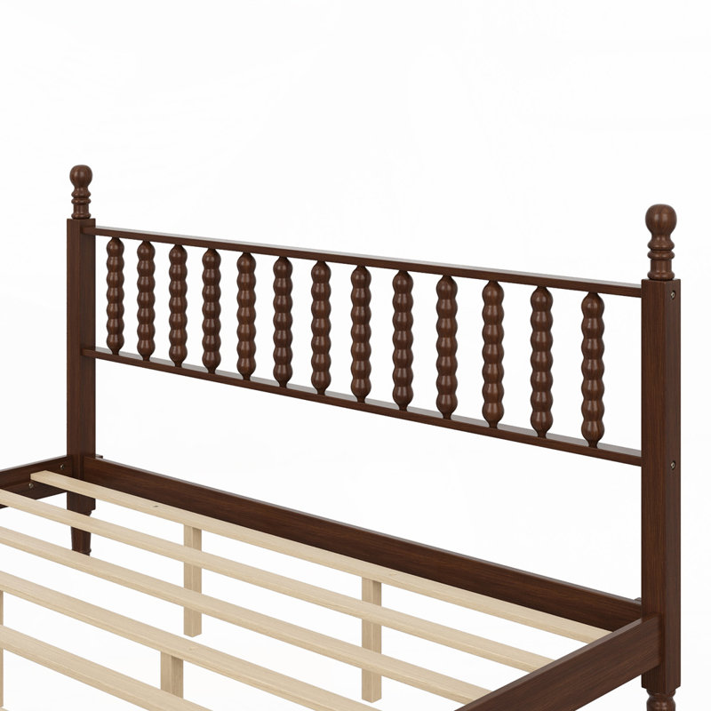 Wood Platform Bed with Gourd Shaped Headboard, Walnut, Full