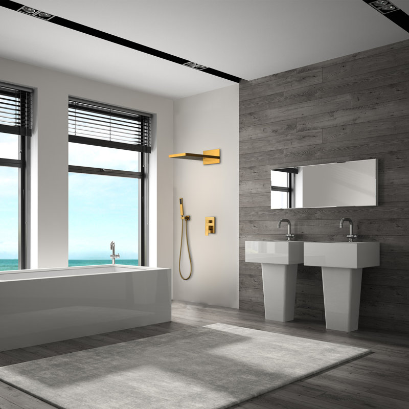 Complete Shower System with Rough in-Valve, Brushed Gold