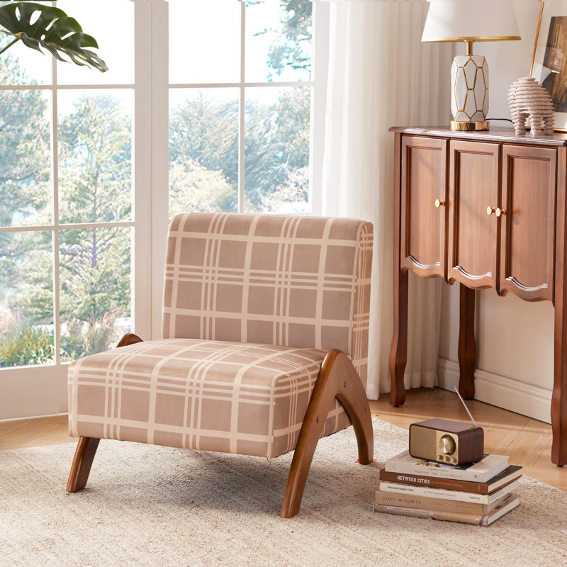 Chaise d'appoint rembourrée avec pieds en bois, Chameau