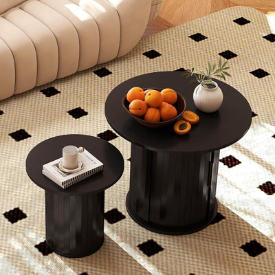 Table de bout ronde ronde en bois cannelé 15,7 po