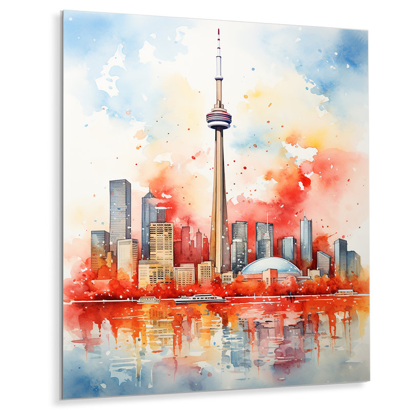 Paysage coloré de Toronto, coucher de soleil I - art mural en métal City Toronto, H 32 po x l 16 po x P 1 po