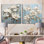 «Magnolias» bleu et doré - ensemble de 2 collages carrés magnolia