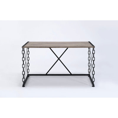 Rectangular Vanity Desk In Rustic Style, Oak & Antique Black With Metal Setup Structure