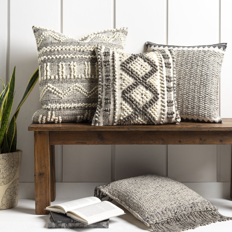 Reni Wool Blend Reversible Throw Pillow, 18"H x 18"W, Polyester/Polyfill