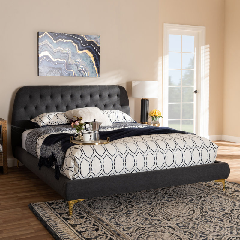 Upholstered Bed, Full, Dark Gray